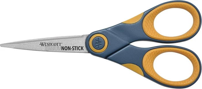 Westcott ‎14881 5-Inch Non-Stick Titanium Scissors For Office and Home, Yellow/Gray