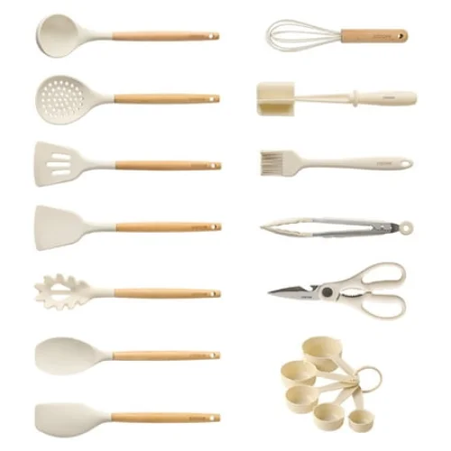 17-Piece Carote Silicone and Wood Cooking Utensil Set, Heat-Resistant, Safe for Nonstick Cookware