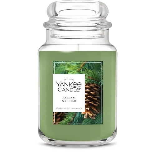 Yankee Candle Balsam & Cedar Fall Scented Candle, 22oz Large Jar, Up to 150 Hour Burn Time