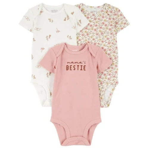 3-Pack Carter's Child of Mine Baby Girl Bodysuits, Preemie-18 Months, Short Sleeve, Easy Dressing