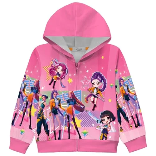 Girls Hoodies Demon Hunters Sweatshirts K Pop Fashion Cute Cartoon Graphic Long Sleeve Zipper Jacket
