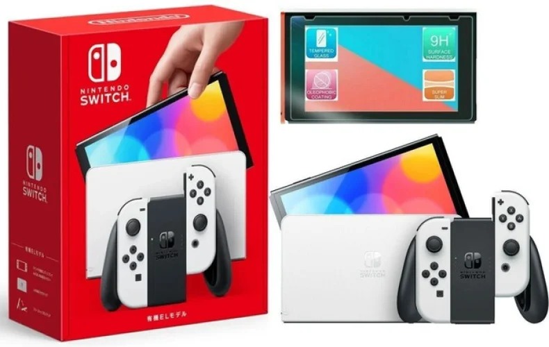 Nintendo Switch OLED 64GB WHITE Joy Cons Console + Screen Protector Bundle