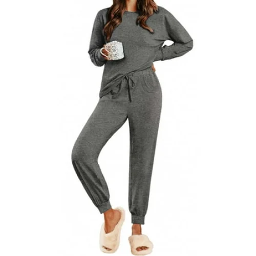 Womens Pajamas Sets Long Sleeve Top and Pant with Pockets Lounge Wear Set Outfits