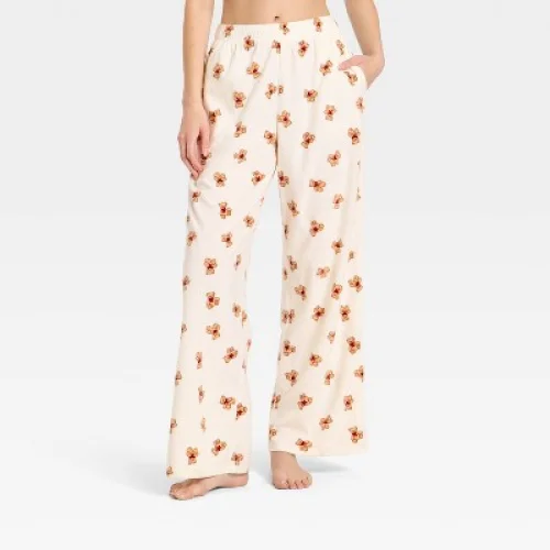 Women's Microfleece Pajama Pants - Wild Fable™ Cream Bears S