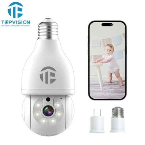 TOPVISION 2K Light Bulbs Security Camera, 1080P HD, Color Night Vision, Motion Detection, Outdoor/Indoor