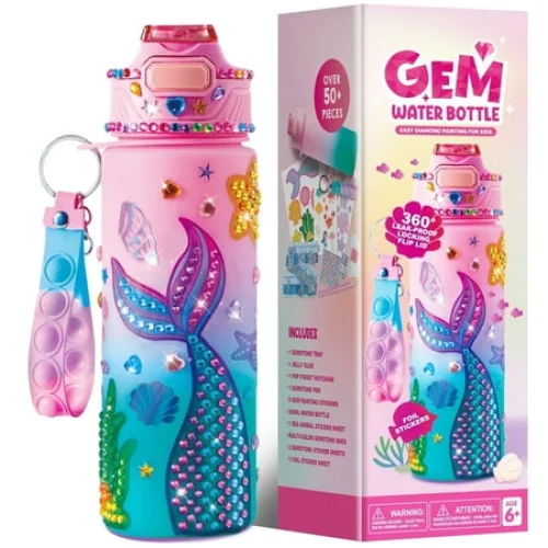Joyfy Decorate Your Own Mermaid Water Bottle, 20 oz, Christmas Birthday Gift for Girl Ages 6 Up