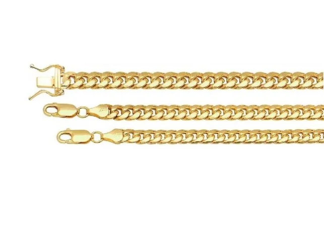 10k Yellow Gold Miami Cuban Link Chain Necklace Bracelet, 7"-30" Hollow