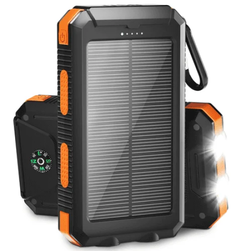 Solpowben 20000mAh Solar Power Bank with Dual USB Ports, Flashlight, and Compass for Outdoor Use