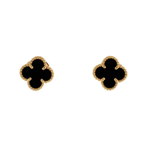 Van Cleef & Arpels Sweet Alhambra Stud Earrings 18K Yellow Gold and Onyx