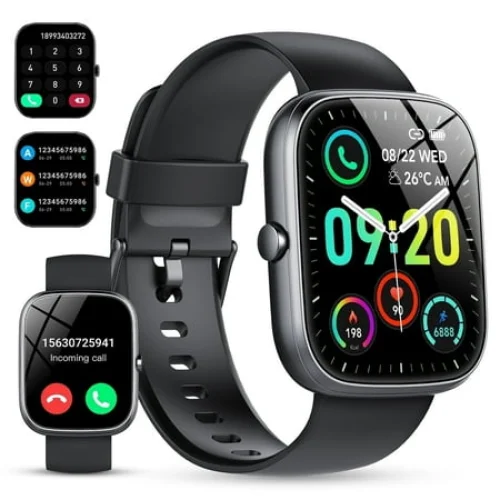 Smart Watch Fits for Android and iPhone, 1.91-inch Fitness Tracker with 100+ Sports Modes, Black