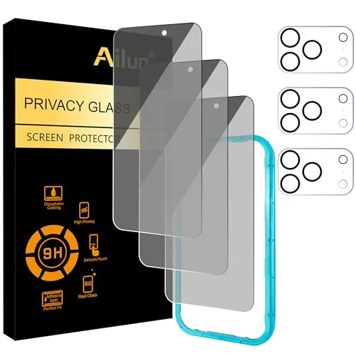 3Pack Ailun iPhone 17 Pro Privacy Screen Protector & Camera Lens Protector, 6.3 inch, Anti Spy Tempered Glass