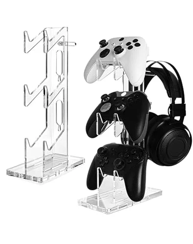 Universal 3-Tier Controller Stand with Headphone Holder, Acrylic Display for Xbox, PS5, PS4, NS