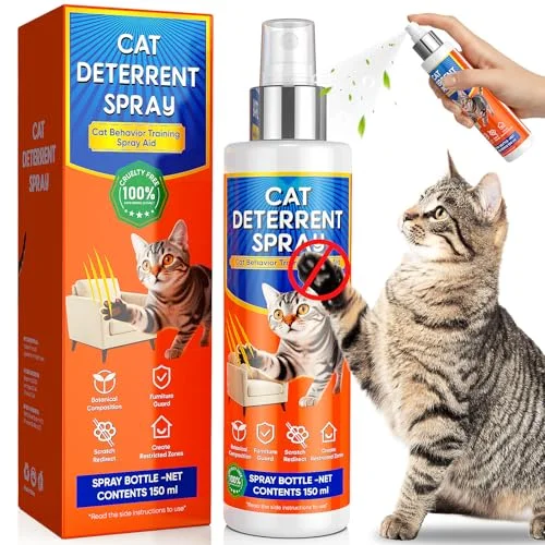 Cat Deterrent Spray for Indoor & Outdoor Use - Furniture Protection, Training, and Urine Marking Prevention (5.07 Fl Oz)