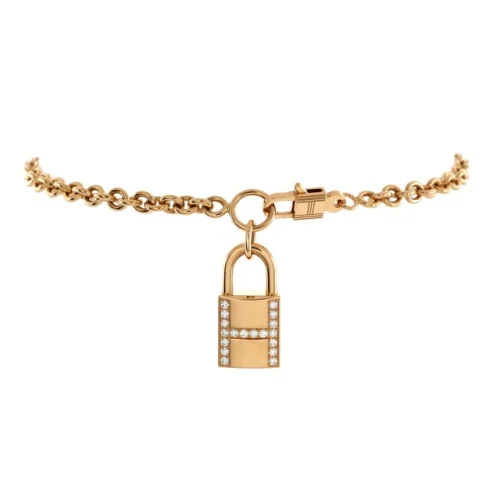 Hermes Amulettes Cadenas Pendant Bracelet 18K Rose Gold with Diamonds