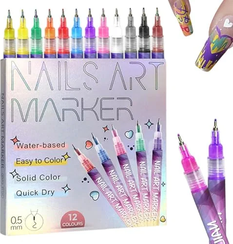 12 Colors Nail Art Pens Set for 3D Nail Art, Drawing, Painting, and DIY Manicure Tools