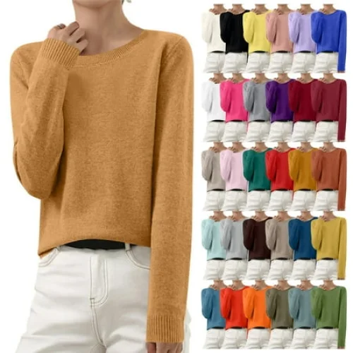 Admvng Women's Long Sleeve Crew Neck Lightweight Casual Tops, Sizes S-3XL