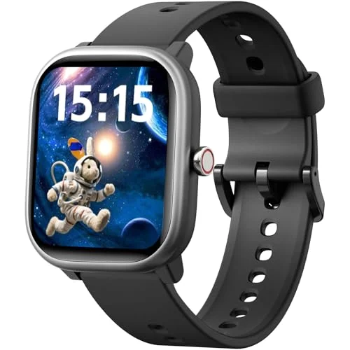 Smart Watch for Kids 6-15 Years Old - Fitness Tracker, Heart Rate Monitor, Waterproof, Puzzle Game, Black