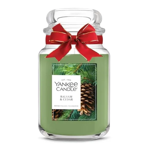Yankee Candle Balsam & Cedar Holiday Scented Candle, 22oz Large Jar, Up to 150 Hour Burn Time