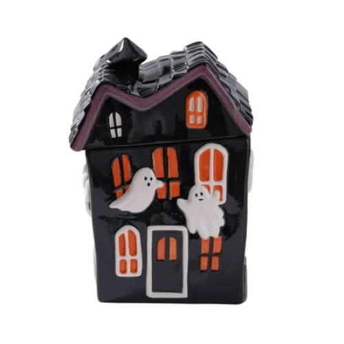 Way to Celebrate Halloween Ceramic Haunted House Treat Jar, 11.02 Inches Tall, for Halloween Candy Storage
