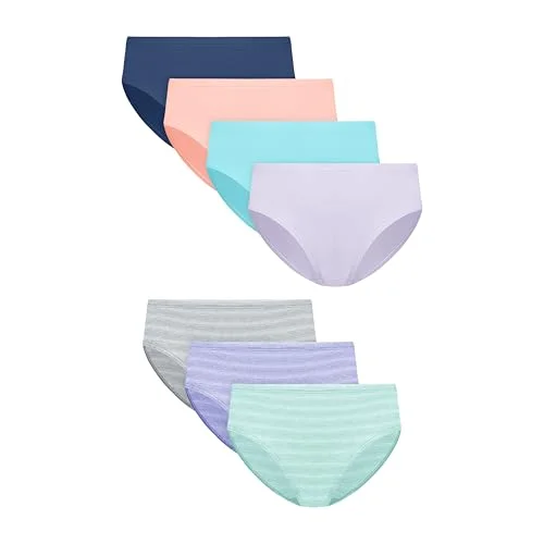 7-Pack Hanes Big Girls' Pure Comfort Microfiber Hipster Panties, Assorted Aqua/Purple/Coral/Blue