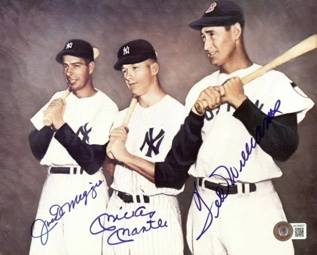 Mickey Mantle Joe DiMaggio Ted Williams Signed Autograph 8X10 Photo BAS AC49827