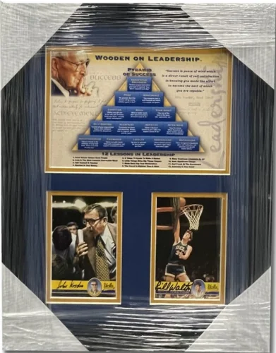 John Wooden Bill Walton Signed 4x6 Cards Pyramid of Success UCLA Framed W/ COA
