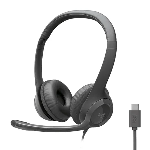 Logitech H391 Wired Headset for PC/Laptop, Stereo Headphones with Noise Canceling Microphone, USB-C