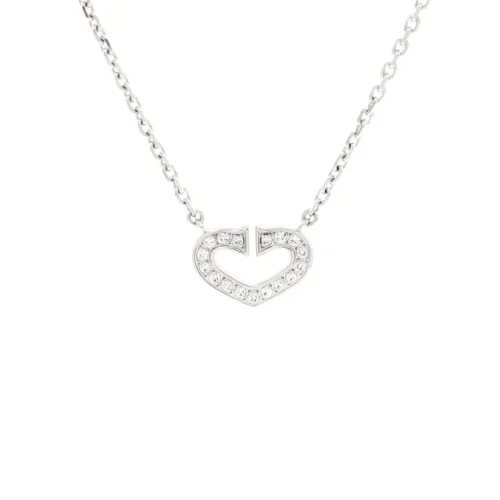 Cartier C Heart de Cartier Pendant Necklace 18K White Gold with Pave Diamonds