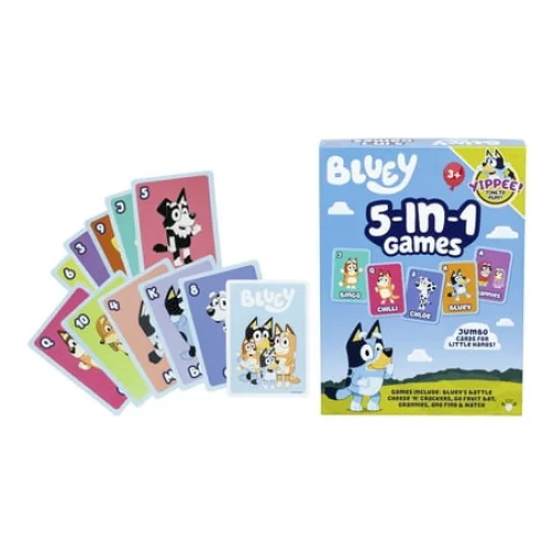 Bluey 5 Family Favorites Card Game Set - Snap, War, Go Fish, Old Maid, Memory - 53 Jumbo Cards