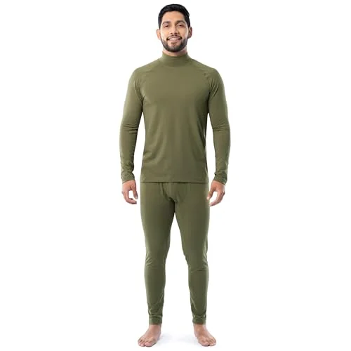 Fruit of the Loom Men's Sueded Jersey Mock Neck Thermal Underwear Base Layer Set, Large