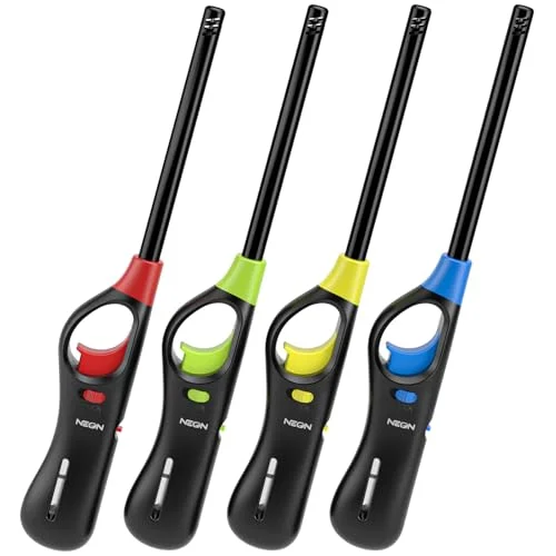 4 Pack Refillable Butane Candle Lighters with Long Metal Wand and Adjustable Soft Flame