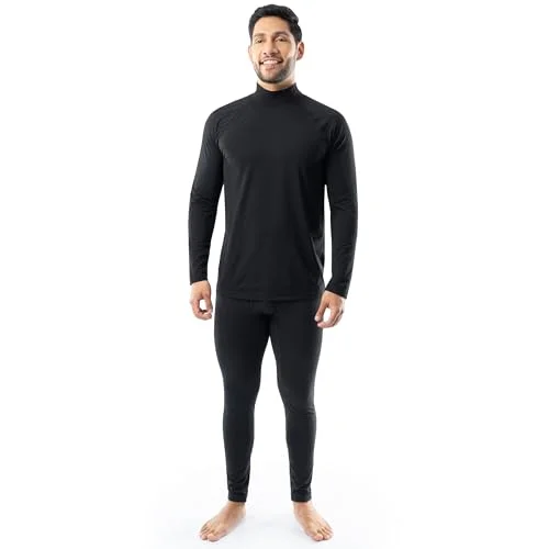 Fruit of the Loom Men's Sueded Jersey Mock Neck Thermal Underwear Base Layer Set, Black, Small