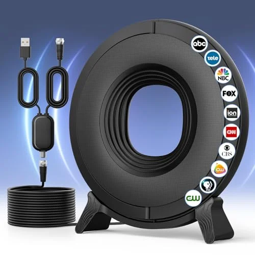 Indoor TV Antenna for Local Channels, 360° Reception, Supports 4K 1080P HD VHF UHF Smart/Old TVs