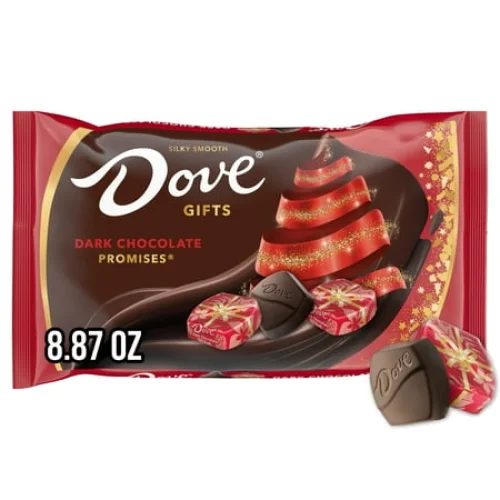 8.87 oz Bag Dove Promises Dark Chocolate Christmas Candy Gifts with Festive Holiday Foil Wrappers