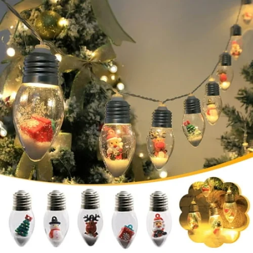 5 Light USB Christmas LED String Lights - Snowman & Santa Holiday Decor for Trees and Parties