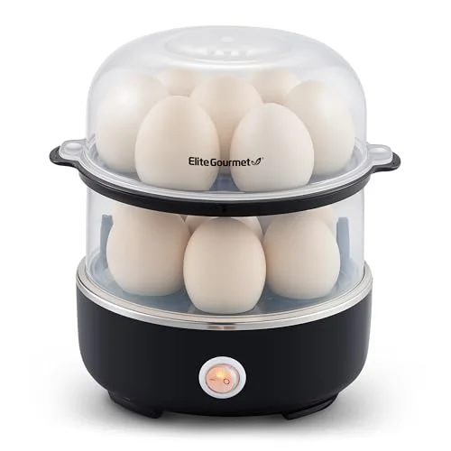 Elite Gourmet EGC1215B Easy Egg Cooker, 14-Egg Capacity, Stainless-Steel, Auto Shut-Off, Black
