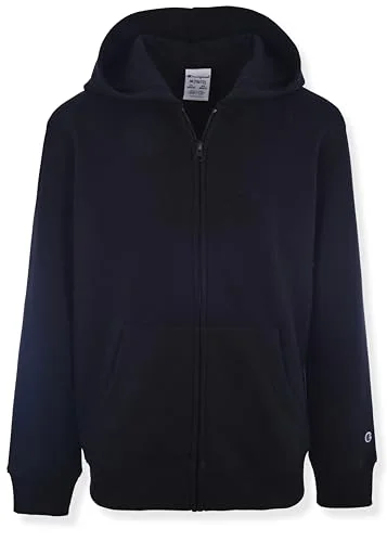 Champion Boys' Zip Front Fleece Hoodie Sweatshirt, Black