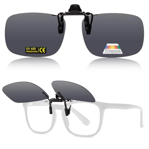 JO Polarized Clip-On Sunglasses UV400 Anti-Glare Lenses Laser Edge Unisex (Black 7801, 43mm X 60mm)