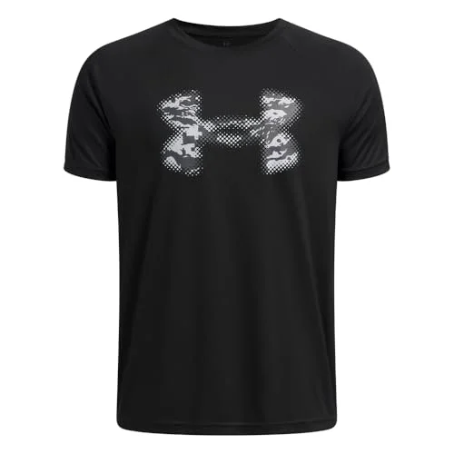 Under Armour Boys' Tech Big Logo Short Sleeve T Shirt, (002) Black / / Mod Gray, Large