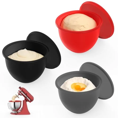 3-Pack Silicone Liners with Lids for KitchenAid Tilt-Head 5QT Stand Mixers, 4.5-5 QT Replacement