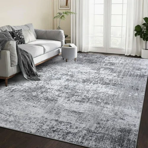 BERTHMEER 5' x 7' Modern Gray Abstract Area Rug - Machine Washable, Non-Slip, for Home Decor