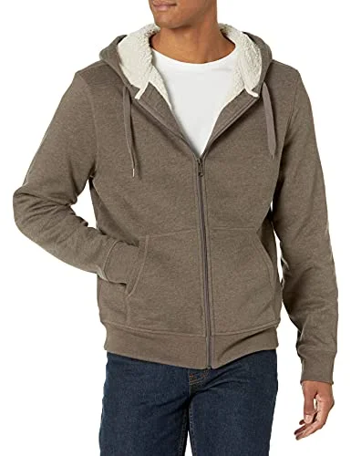 Amazon Essentials Hoodie For Men, Sherpa-Lined Full-Zip Fleece Sweatshirt, Small, Dark Brown