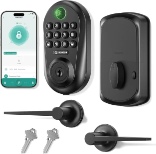 IRONZON Keyless Entry Door Lock Deadbolt with Handles Set Fingerprint Smart Door Lock with Keypad