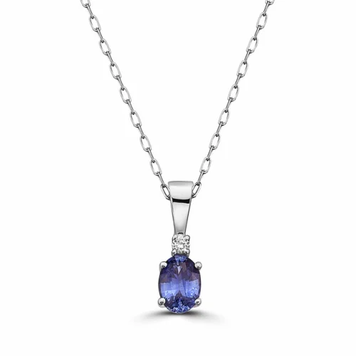 Birthstone 14K White Gold Sapphire Nude Diamond 0.47 cts 18" Pendant Necklace
