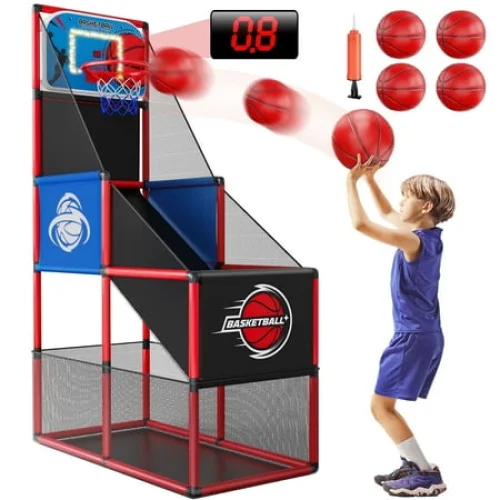 JoyStone Kids Arcade Basketball Game with Scoreboard, LED Lights, and 4 Balls for Indoor/Outdoor Play