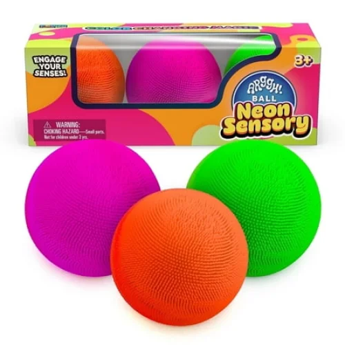 Power Your Fun Arggh Neon Squeezable Rubber Stress Ball Set, Multicolor 3 Pack for Kids & Adults