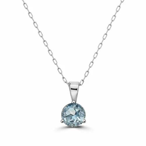 Birthstone 14K White Gold Blue Topaz 0.91 cts 18" Pendant Necklace