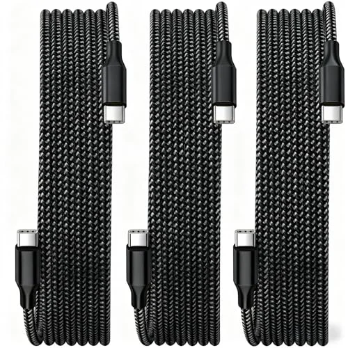 Bkayp USB C Cable,3 Pack 10FT USB C to USB C 60W Fast Charging Cable, Nylon Braided Type C Charger Cable for iPhone 17/16/15/iPad MacBook Galaxy Support Car Play and More-Black White