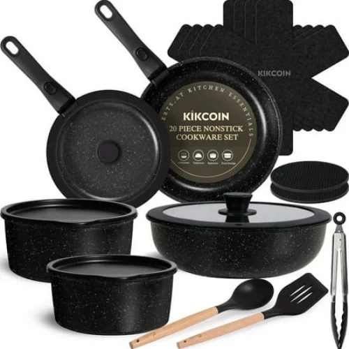 19-Piece Kikcoin Nonstick Pots and Pans Set with Removable Handles, Induction/Oven Safe