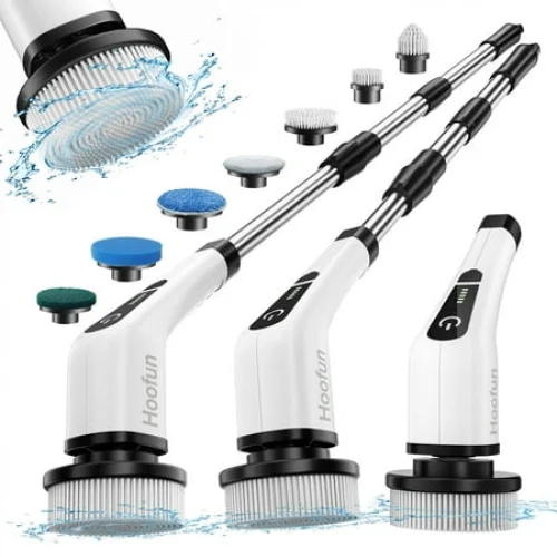 HOOFUN Electric Spin Scrubber with 7 Replaceable Heads, Long & Short Handle Cleaning Brush